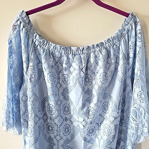 BB Dakota Halden Light Blue Lace Off the Shoulder Dress NWT - Picture 7 of 10